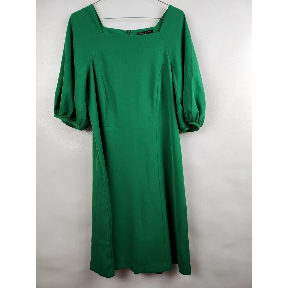 Banana Republic Green Puff Sleeve Square Neck A-Line Dress Size Small